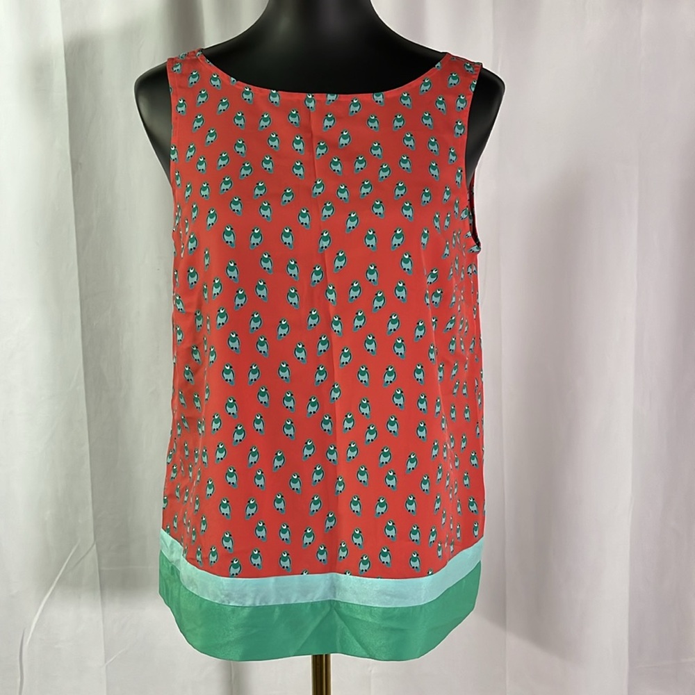LOFT Coral & Green Parrot Print Sleeveless Wide Neck Blouse